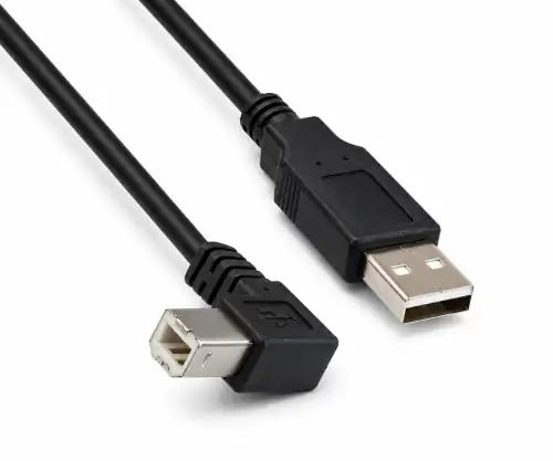 USB 2.0 kabel A naar B haaks, AWG 28/24, zwart, lengte 0,50m