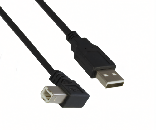 USB 2.0 cable A to B right angled, AWG 28/24, black, length 0.50m