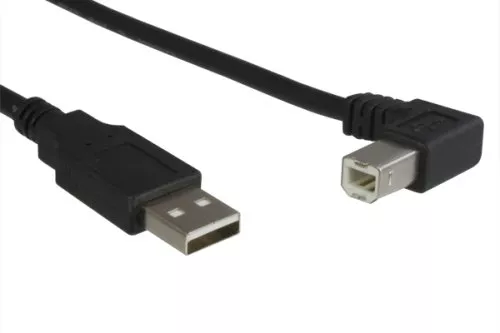 USB 2.0 Kabel A auf B St. rechts abgewinkelt, AWG 28/24, schwarz, 0,50m