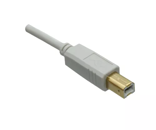 Cabo DINIC USB 2.0 HQ, ficha A a B, 28 AWG / 2C, 26 AWG / 2C, branco, caixa DINIC com orifício Euro, comprimento 5,00m