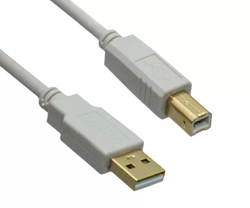 DINIC USB 2.0 HQ Kabel A auf B Stecker, 28 AWG / 2C, 26 AWG / 2C, weiß, DINIC Polybag, Länge 5,00m