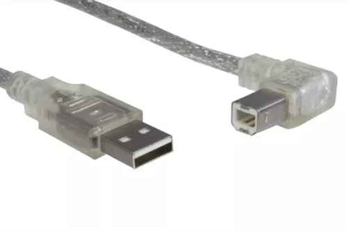 Kabel USB 2.0 A na B sv. levý úhel, AWG 28/24, průhledný, 2,00 m