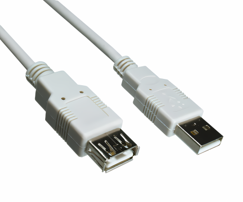 USB 2.0 extension A male to A female, UL 2725, 28 AWG/2C, 26 AWG/2C, grey, DINIC polybag, length 3.00m