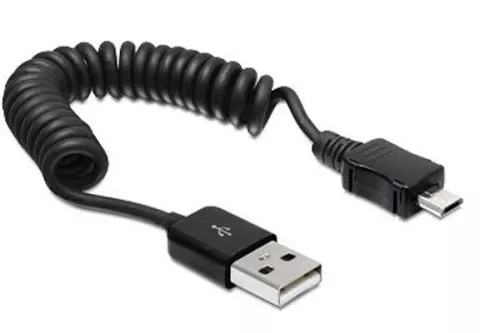 Câble Micro USB spiralé, Micro B mâle vers USB A mâle, 20-60cm, noir