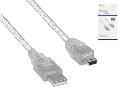 DINIC USB 2.0 cable, A plug to 5pin mini plug, AWG 28/26, transparent, 2.00m, DINIC Box