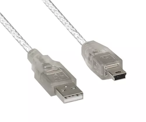 DINIC USB 2.0 cable, A plug to 5pin mini plug, AWG 28/26, transparent, 2.00m, DINIC Box