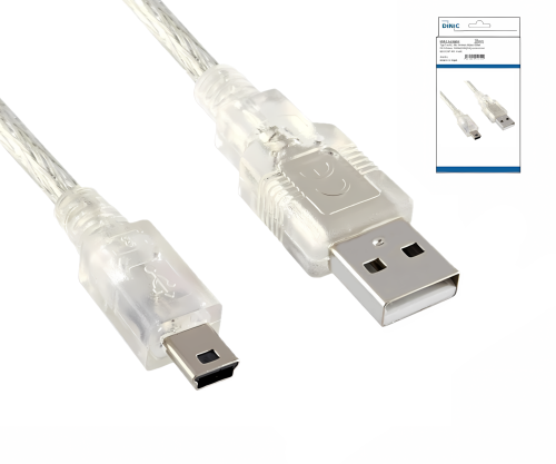 DINIC USB 2.0 Kabel, A Stecker auf 5pin mini Stecker, AWG 28/26, transparent, 2,00m, DINIC Box