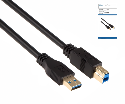 Cable USB 3.0 de conector A a conector B, contactos dorados, negro, 2,00 m, caja DINIC