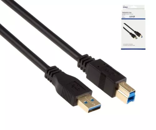 USB 3.0-kabel, A-stik til B-stik, guldbelagte kontakter, sort, 2,00 m, DINIC-boks