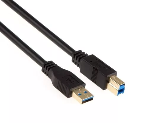 USB 3.0 Kabel A Stecker auf B Stecker, vergoldete Kontakte, schwarz, 2m, DINIC Blister