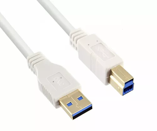 USB 3.0 cable A plug to B plug, gold-plated contacts, white, 2.00m, plastic bag USB 3.0 cable A plug to B plug, gold-plated contacts, white, 2.00m, plastic bag
