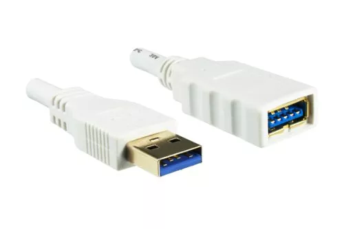 Alargador USB 3.0, de conector A a conector A, contactos dorados, blanco, 2,00 m, bolsa de plástico