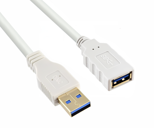 USB 3.0 pikendus, A-pistik A-pistikupesale, kullatud kontaktid, valge, 2,00m, polükott