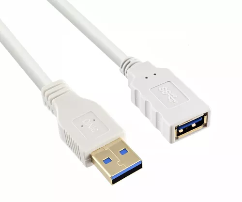USB 3.0-forlænger, A-stik til A-stik, guldbelagte kontakter, hvid, 2,00 m, polybag