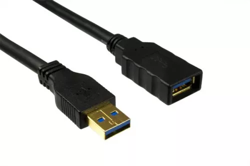 USB 3.0 Verlängerung, A Stecker auf A Buchse, vergoldete Kontakte, schwarz, 2,00m, DINIC Polybag