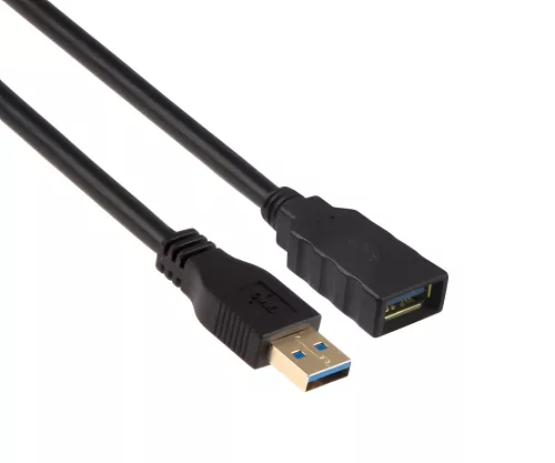 Prodlužovací kabel USB 3.0, zástrčka A do zásuvky A, pozlacené kontakty, černý, 2,00 m, polybag DINIC