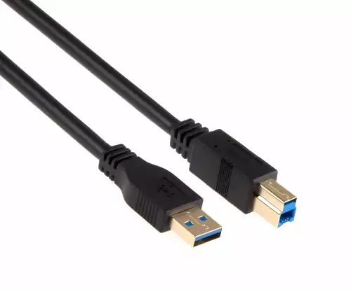 USB 3.0-kabel A-kontakt til B-kontakt, gullbelagte kontakter, svart, 2,00 m, DINIC-polybag