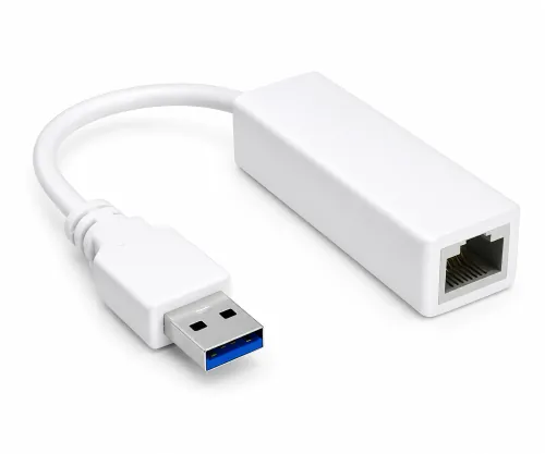 USB адаптер към Gbit LAN за MAC и PC, USB 3.0 (2.0) A щепсел към RJ45 гнездо, бял, DINIC кутия с евроотвор