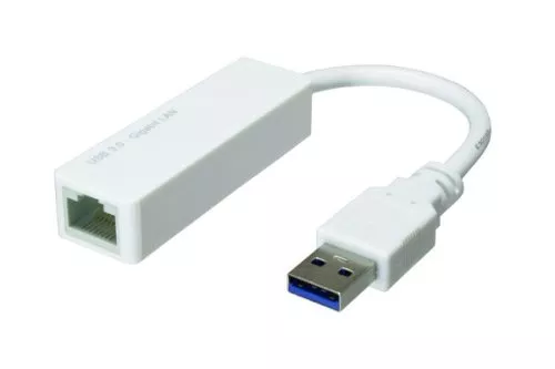 USB-adapter til Gbit LAN til MAC og pc, USB 3.0 (2.0) A-stik til RJ45-stik, hvid, DINIC Box