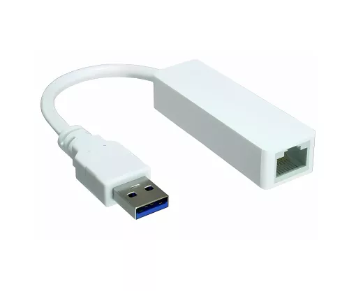 USB adapter to Gbit LAN for MAC and PC, USB 3.0 (2.0) A plug to RJ45 socket, white, DINIC box with Euro hole