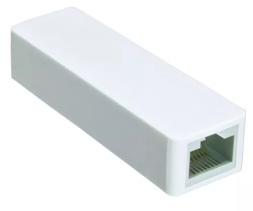 USB adapter to Gbit LAN for MAC and PC, USB 3.0 (2.0) A plug to RJ45 socket, white, DINIC box with Euro hole