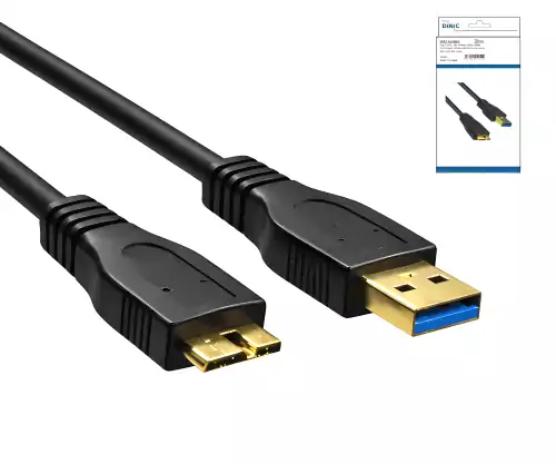 DINIC USB 3.0 cable A macho a micro B macho, 3P AWG 28/1P AWG 24, contactos dorados, longitud 1,00m, negro, caja DINIC