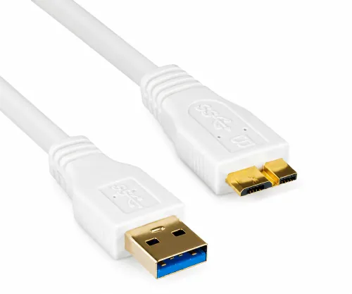 USB 3.0 кабел от щепсел A до щепсел micro B 3.0, позлатени контакти, бял, 2,00 м, блистер DINIC