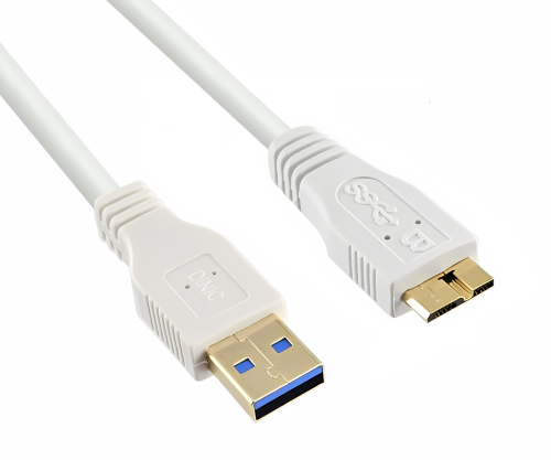 USB 3.0 Kabel A Stecker auf micro B 3.0 Stecker, vergoldete Kontakte, weiß, 2,00m, Plastiktüte
