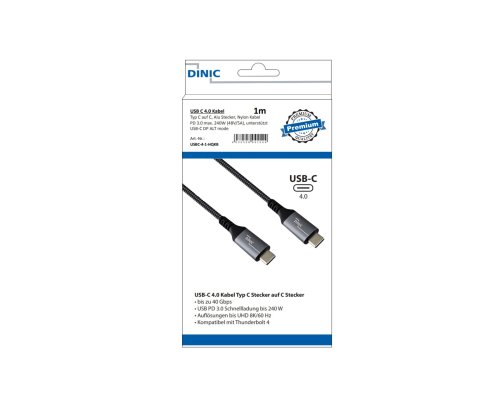 DINIC USB C 4.0 Cable, 240W PD, 40Gbps, 1m Type C to C, Aluminum Connector, Nylon Cable, DINIC Box