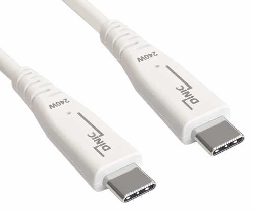 Kabel DINIC USB C 4.0, 240 W PD, 40 Gb/s, biały, 1,5 m, typ C do C, średnica zewnętrzna 5,2 mm, TPE, chip E-Mark, pudełko DINIC