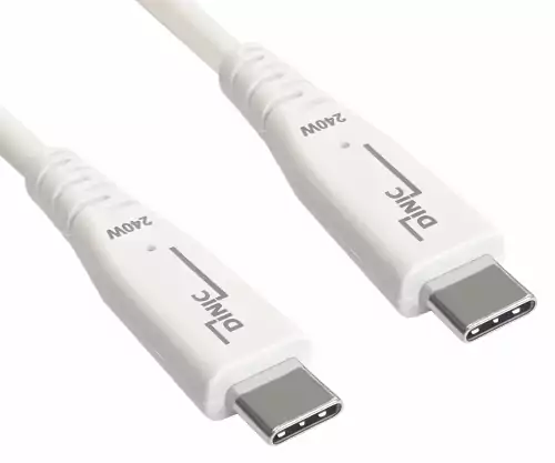 Kabel DINIC USB C 4.0, 240 W PD, 40 Gb/s, bílý, 0,5 m, typ C na C, vnější průměr 5,2 mm, TPE, čip E-Mark, krabička DINIC