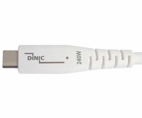 Kabel DINIC USB C 4.0, 240 W PD, 40 Gb/s, biały, 1,5 m, typ C do C, średnica zewnętrzna 5,2 mm, TPE, chip E-Mark, pudełko DINIC