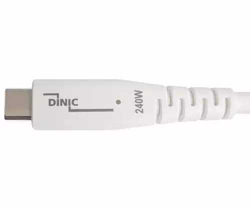 Kabel DINIC USB C 4.0, 240 W PD, 40 Gb/s, bílý, 0,5 m, typ C na C, vnější průměr 5,2 mm, TPE, čip E-Mark, krabička DINIC