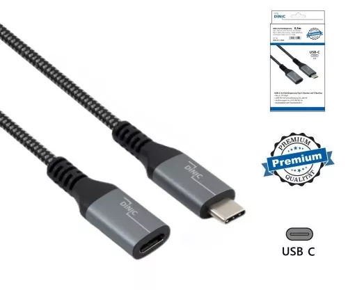 DINIC USB 4.0-forlengelse, 240 W PD, 40 Gbps, 0,5 m type C til C, aluminiumsplugg, nylonkabel, DINIC-boks