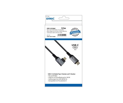 DINIC USB C 4.0 Cable, Straight to 90° Angle, PD 240W, 40Gbps