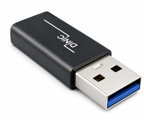 Σετ, 1x βύσμα USB C σε πρίζα A + 1x πρίζα C σε βύσμα A, 2x προσαρμογέας USB, αλουμίνιο, γκρι διαστημικό χρώμα, κουτί DINIC με οπή Euro