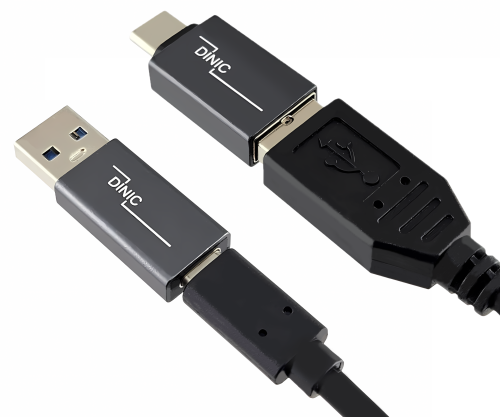 Set, 1x USB C-stekker naar A-stekker + 1x C-stekker naar A-stekker, 2x USB-adapter, aluminium, spacegrijs, DINIC-box met Euro-gat