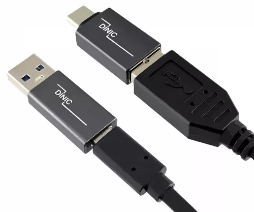 Set, 1x USB C plug to A socket + 1x C socket to A plug, 2x USB adapter, aluminium, space grey, DINIC box with Euro hole