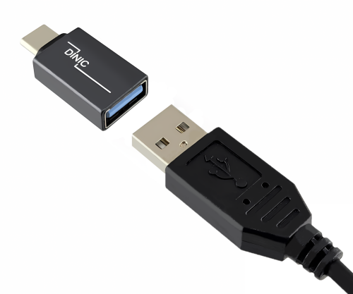 Adaptér, zástrčka USB C do zásuvky USB A, hliníková, šedá, krabička DINIC s otvorem Euro