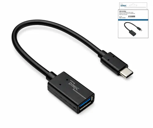 USB-C adapter C-tüüpi 3.0 A pistikupesale, OTG-võimeline, must, DINIC-karp koos Euro-auguga, 0,20m