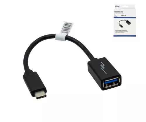 Adattatore USB-C da tipo C a presa 3,0 A, compatibile con OTG, nero, scatola DINIC con foro Euro, 0,20 m