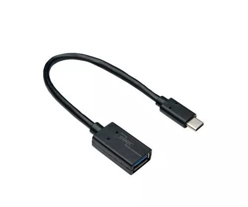 C tipo USB-C adapteris į 3.0 A lizdą, su OTG funkcija, juodas, 0,20 m, DINIC dėžutė