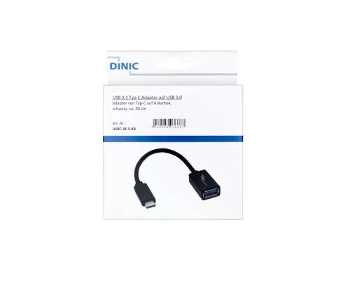 USB-C-adapter typ C till 3,0 A-uttag, OTG-kompatibel, svart, 0,20 m, DINIC Box