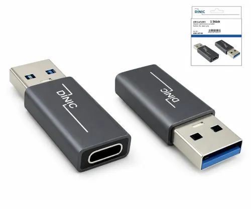 Adapter, USB A Stecker auf USB C Buchse Alu, space grau, DINIC Box