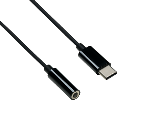 Adaptateur USB-C vers audio 3,5mm (numérique), avec chipset, noir, boîte DINIC avec trou européen, longueur 13,5 cm