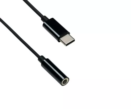 USB-C adapteris su 3,5 mm garso (skaitmeninis), baltos spalvos, su mikroschemų rinkiniu, juodas, DINIC dėžutė