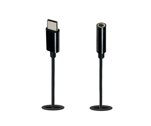 Adaptateur USB-C vers audio 3,5mm (numérique), avec chipset, noir, boîte DINIC avec trou européen, longueur 13,5 cm