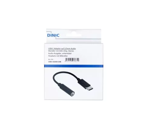 Προσαρμογέας USB-C σε ήχο 3,5 mm (ψηφιακός), λευκός, με chipset, μαύρος, κουτί DINIC