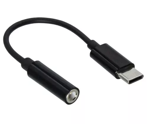 Adaptor USB-C pentru audio de 3,5 mm (digital), alb, cu chipset, negru, DINIC polybag