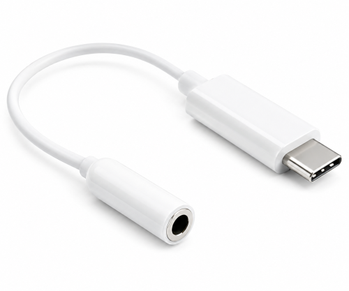 USB-C-adapter til 3,5 mm lyd (digital), med chipsæt, hvid, DINIC-polybag, længde 13,5 cm